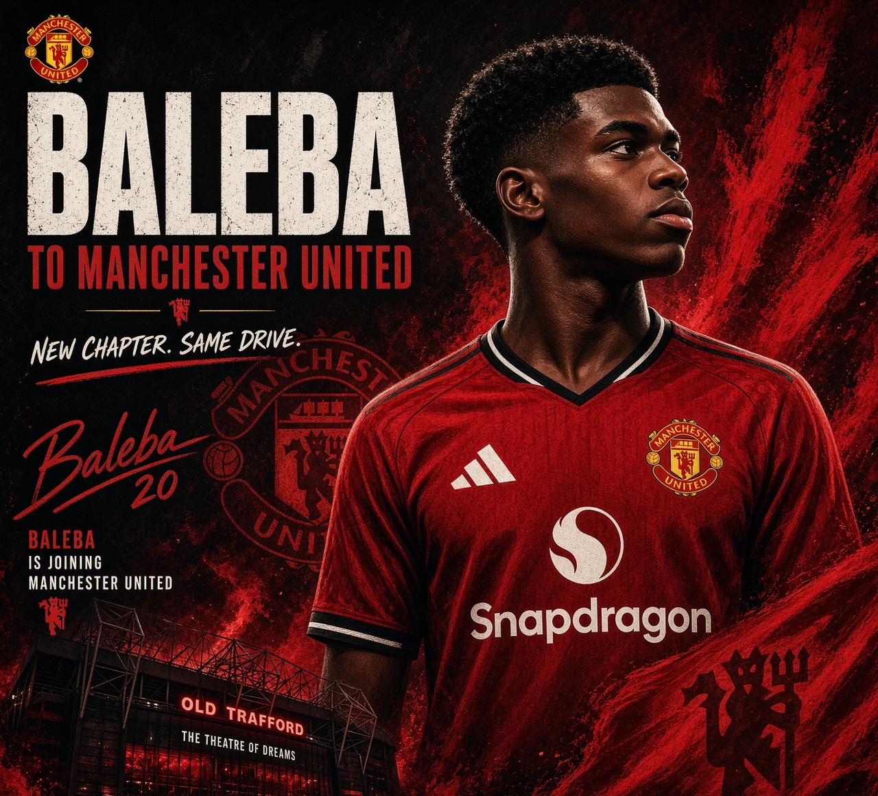 Carlos Baleba in a Manchester United kit