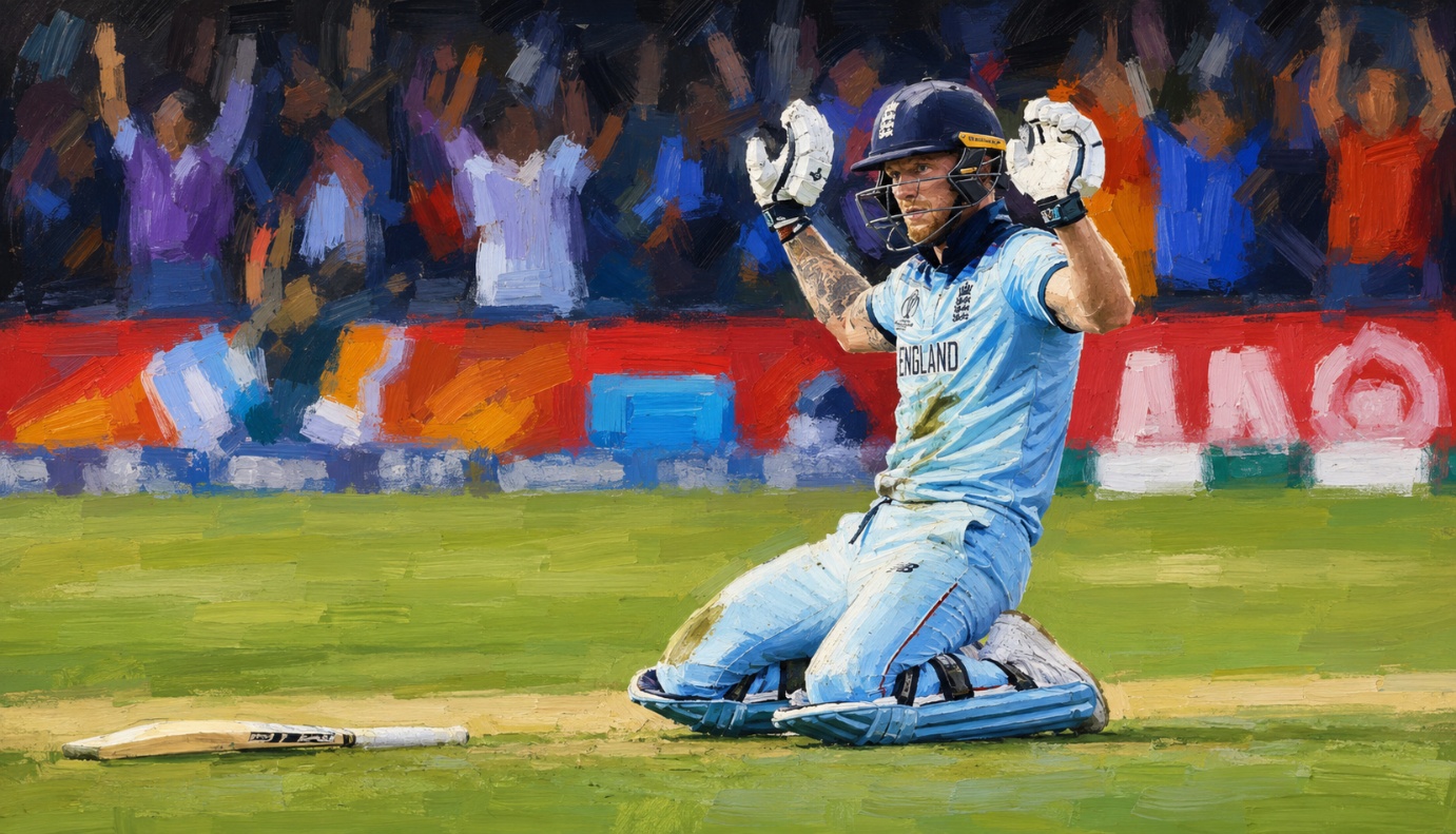 Ben Stokes celebrating during the tied 2019 Cricket World Cup Final