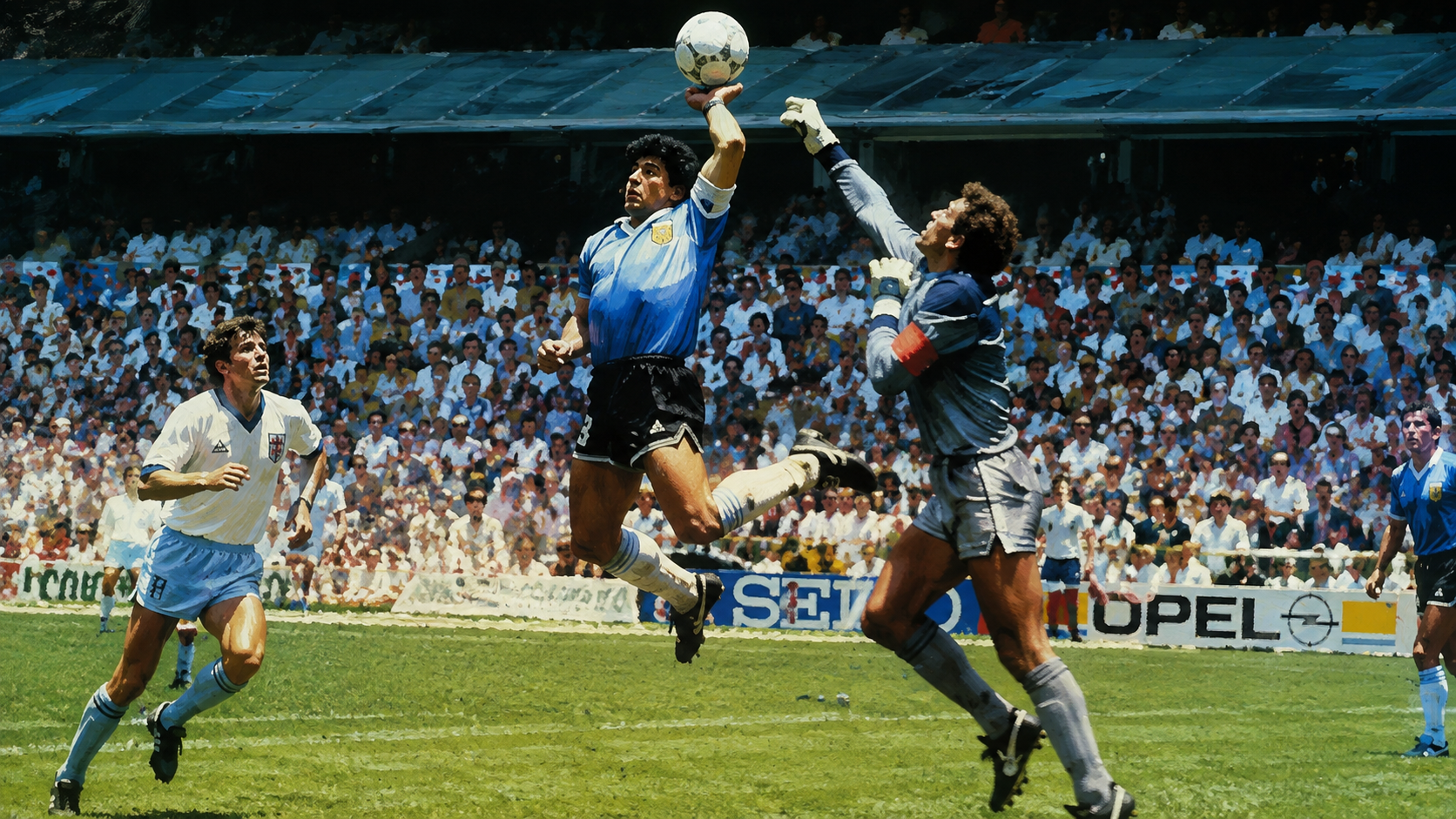 Diego Maradona's iconic Hand of God moment against England in the 1986 World Cup