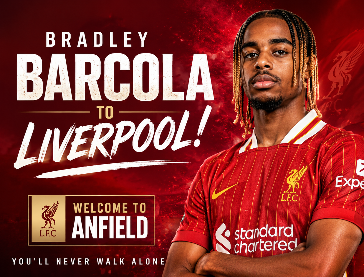 Bradley Barcola in a Liverpool kit after his record transfer from PSG