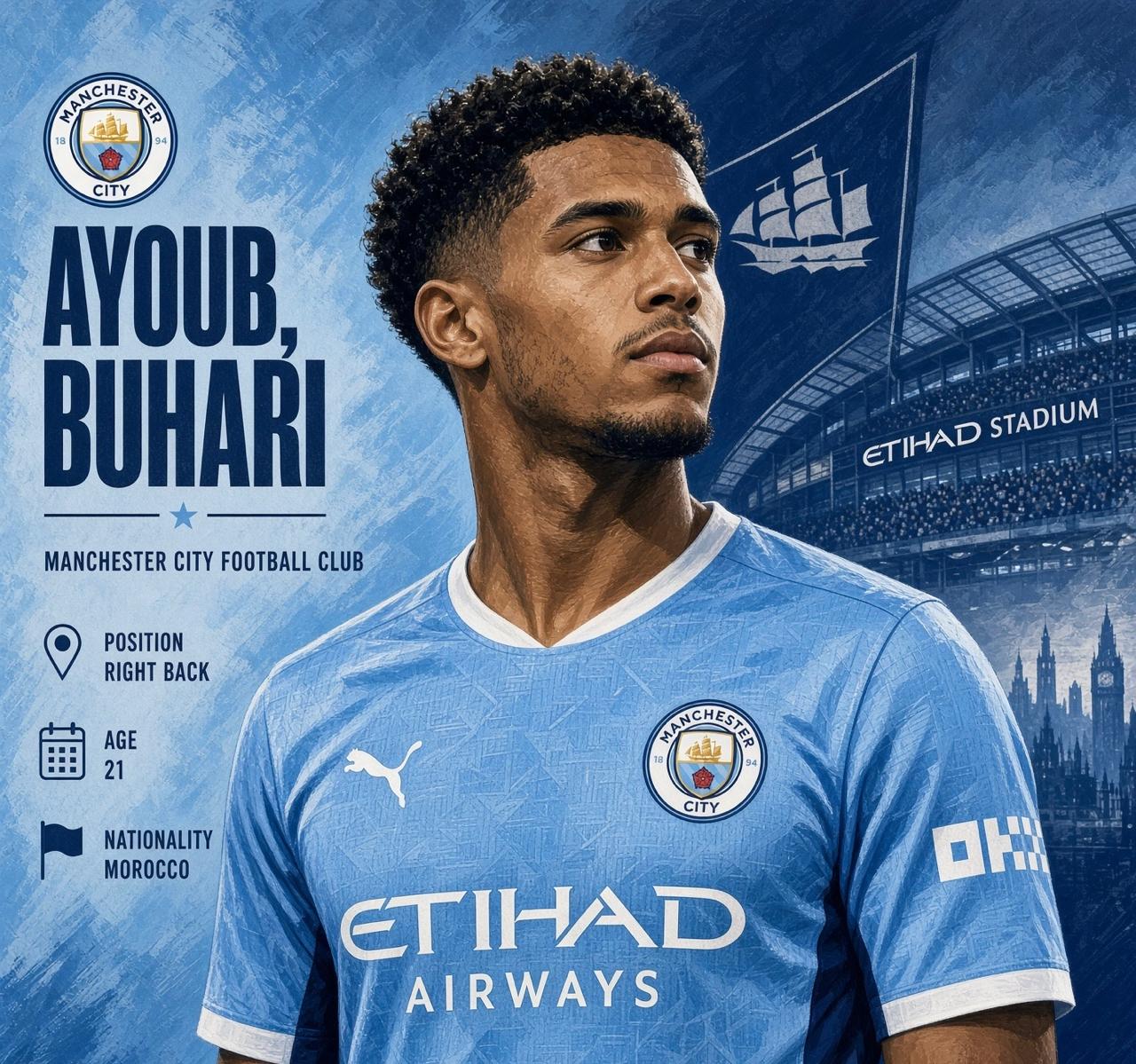 Ayoub Buhari in a Manchester City kit